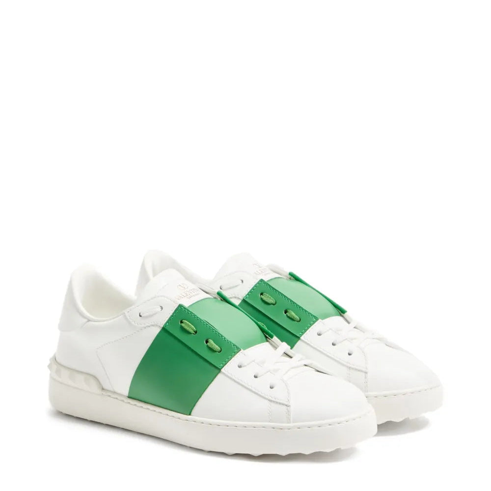 נעל של ולנטינו בצבע לבן וירוק – Valentino CALFSKIN OPEN SNEAKER