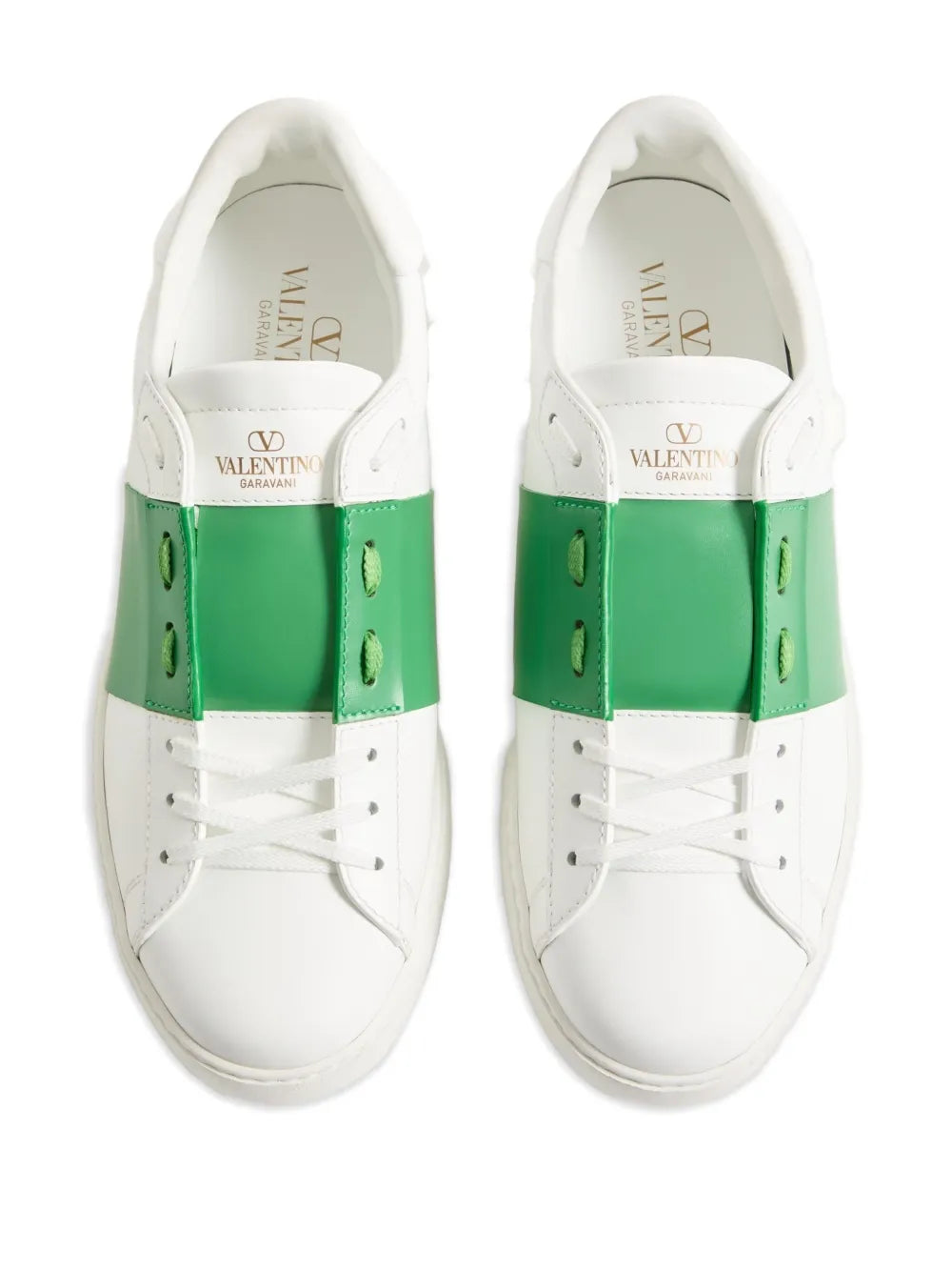 נעל של ולנטינו בצבע לבן וירוק – Valentino CALFSKIN OPEN SNEAKER