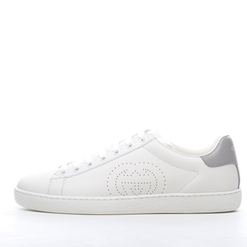 Gucci White Perforated Interlocking G Leather Ace Low Top