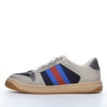 Gucci Screener Webbing Trimmed Distressed Leather and Canva Navy