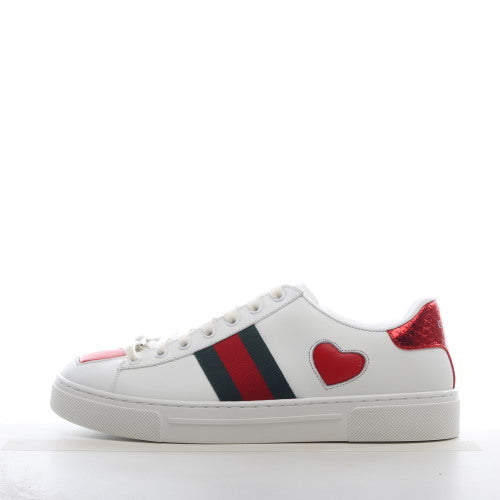 Gucci White Leather Ace Web Heart Detail Lace Up