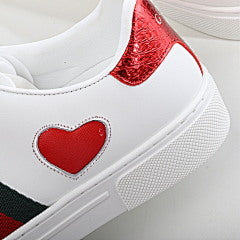Gucci White Leather Ace Web Heart Detail Lace Up