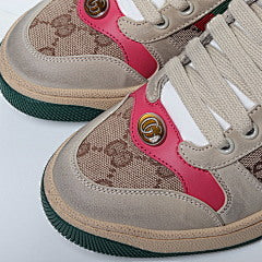 Gucci Screener Webbing Trimmed Distressed Leather and Canvas
