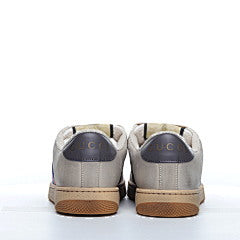 Gucci Screener Webbing Trimmed Distressed Leather and Canva Navy
