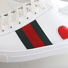 Gucci White Leather Ace Web Heart Detail Lace Up