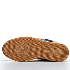 Gucci Screener Webbing Trimmed Distressed Leather and Canva Navy