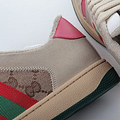 Gucci Screener Webbing Trimmed Distressed Leather and Canvas