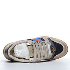 Gucci Screener Webbing Trimmed Distressed Leather and Canva Navy
