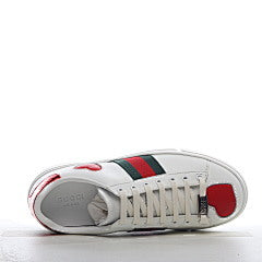 Gucci White Leather Ace Web Heart Detail Lace Up