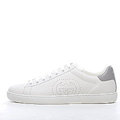 Gucci White Perforated Interlocking G Leather Ace Low Top