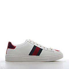 Gucci White Leather Ace Web Heart Detail Lace Up